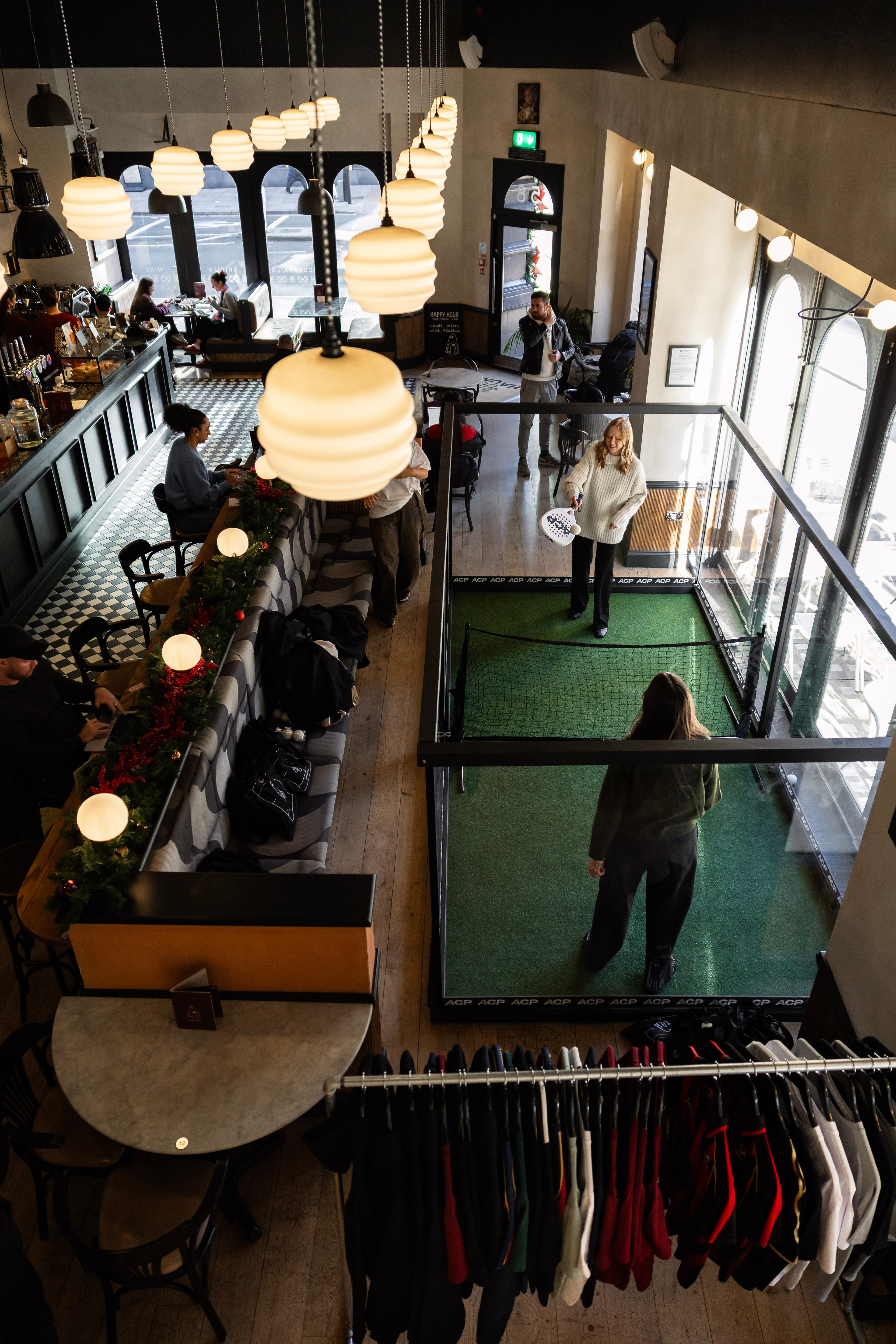 Overhead view of the pop-up padel court at Haunt, Manchester