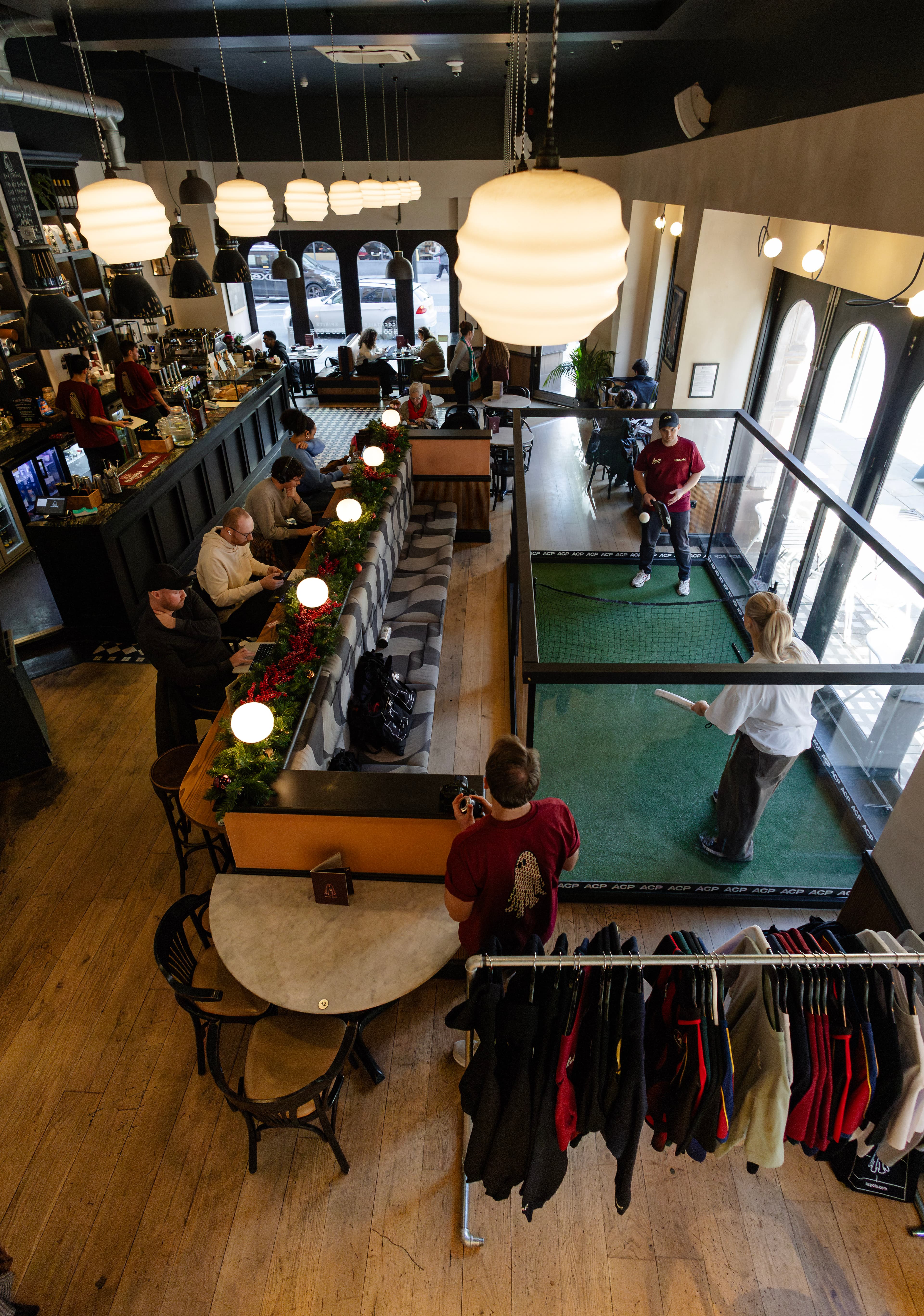 Player celebrating a point on the Haunt pop-up court